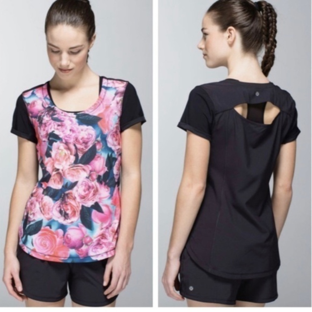 Lululemon Lightened Up Secret Garden SS Top RARE Size 8